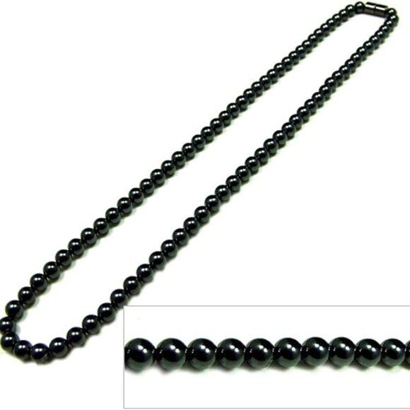 Men's Magnetic Hematite Therapy & Healing Stone with Round Beads Necklace - Picture 1 of 3